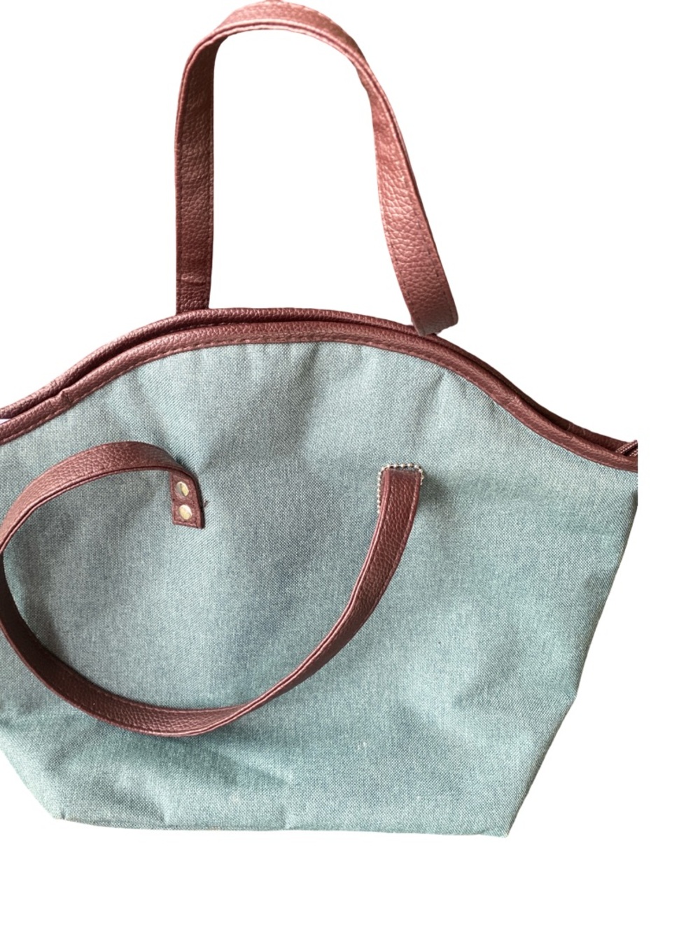 Light Teal Canvas Insulated lunch tote with Rose Brown Trim - Women Bags